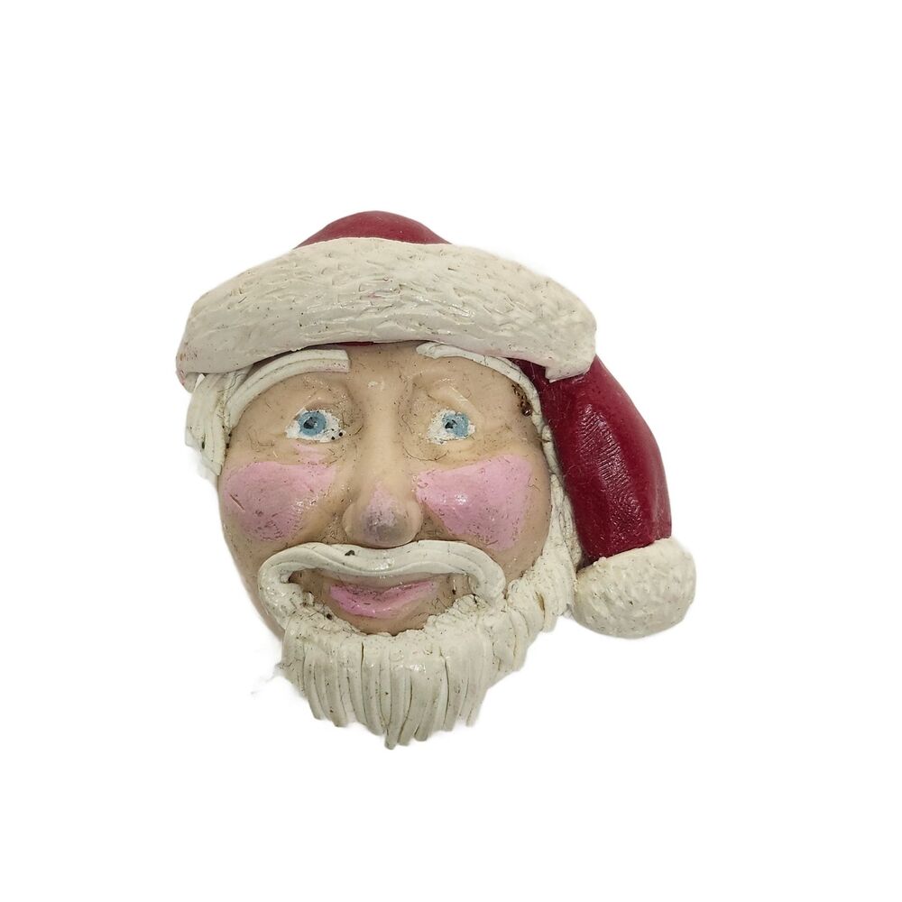 Handmade Santa Claus Head Figurine Brooch Pin Christmas Holiday Decor Vintage
